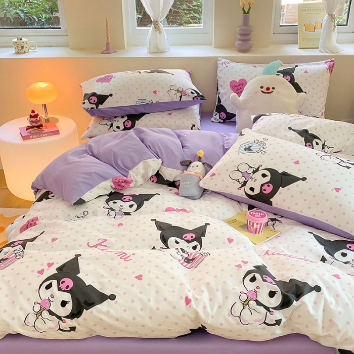 91家纺网 家纺一手货源 找家纺 金爱家 2023新款三丽鸥正版授权纯棉印花系列四件套 棉三丽鸥-甜筒库洛米