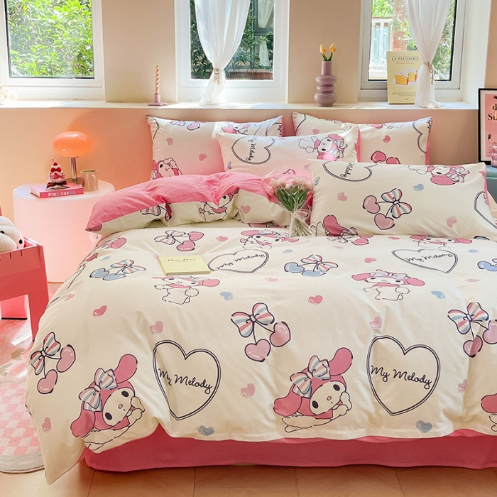 91家纺网 家纺一手货源 找家纺 金爱家 2023新款三丽鸥正版授权纯棉印花系列四件套 棉三丽鸥-樱桃美乐蒂