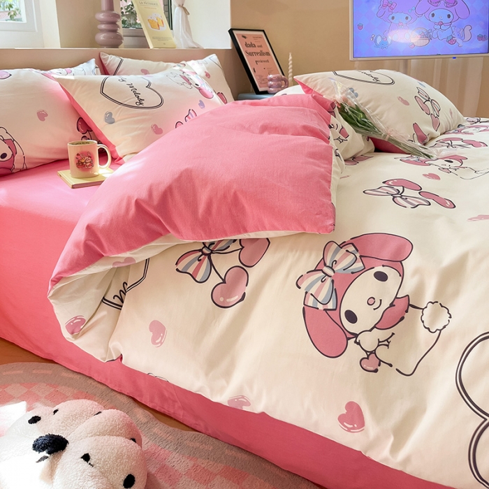 91家纺网 家纺一手货源 找家纺 金爱家 2023新款三丽鸥正版授权纯棉印花系列四件套 棉三丽鸥-樱桃美乐蒂