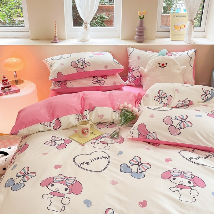 91家纺网 家纺一手货源 找家纺 金爱家 2023新款三丽鸥正版授权纯棉印花系列四件套 棉三丽鸥-樱桃美乐蒂