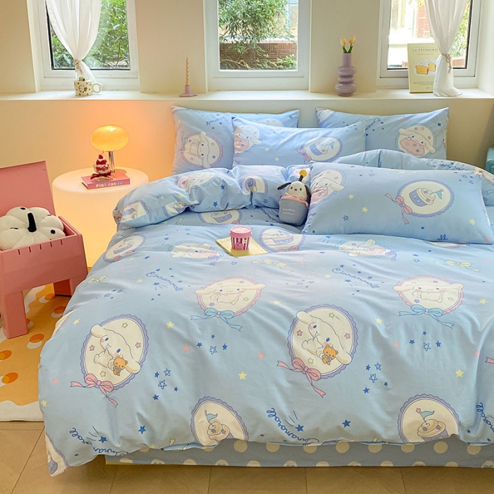 91家纺网 家纺一手货源 找家纺 金爱家 2023新款三丽鸥正版授权纯棉印花系列四件套 棉三丽鸥-玉桂狗