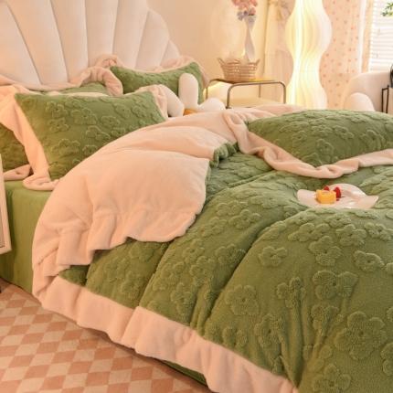 91家纺网 家纺一手货源 找家纺 首尔家纺 2023新款加厚塔芙绒牛奶绒四件套繁花三角形系列 繁花-荷叶绿
