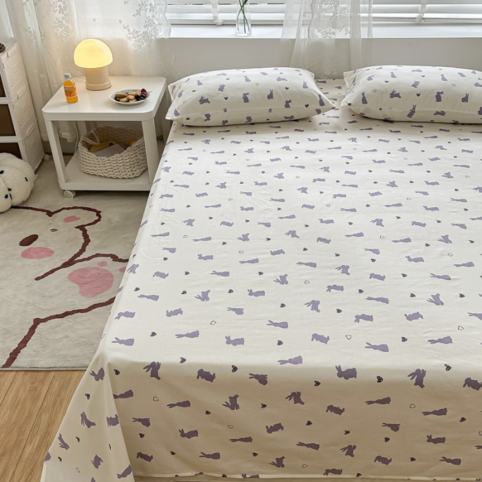 91家纺网 家纺一手货源 找家纺 洋铭区 2023新款全棉单品床单 紫小兔