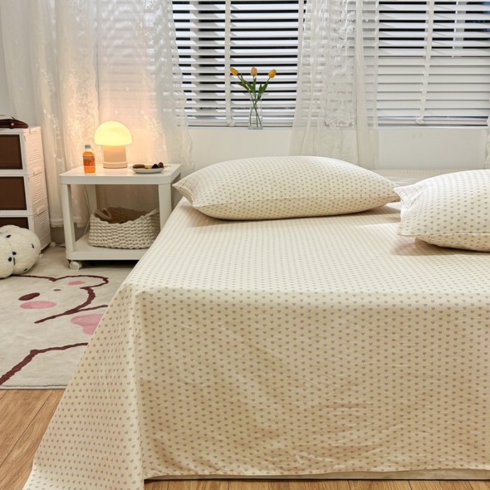 91家纺网 家纺一手货源 找家纺 洋铭区 2023新款全棉单品床单 小紫爱心