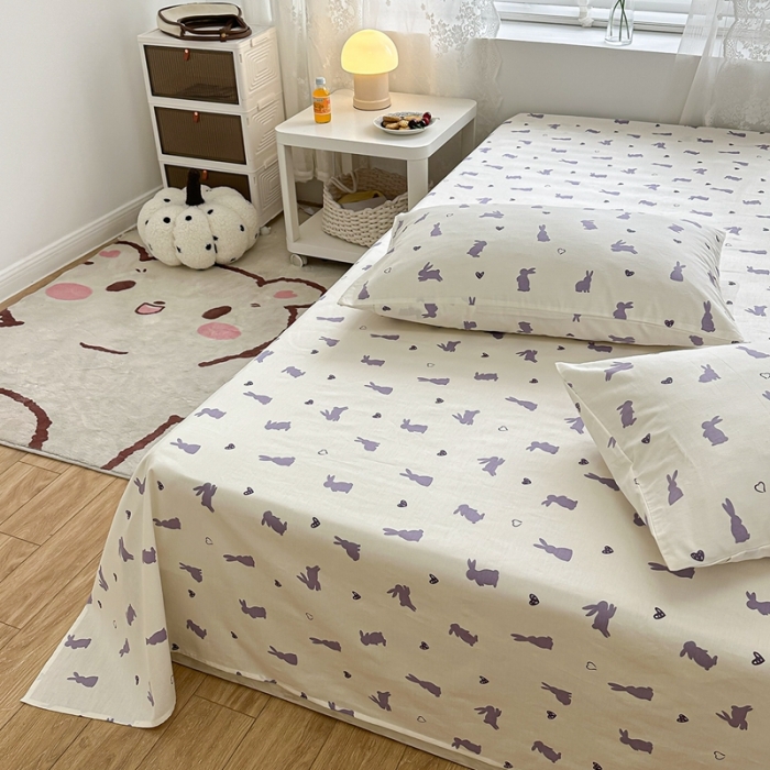 91家纺网 家纺一手货源 找家纺 洋铭区 2023新款全棉单品床单 紫小兔