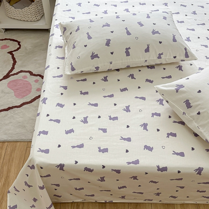 91家纺网 家纺一手货源 找家纺 洋铭区 2023新款全棉单品床单 紫小兔