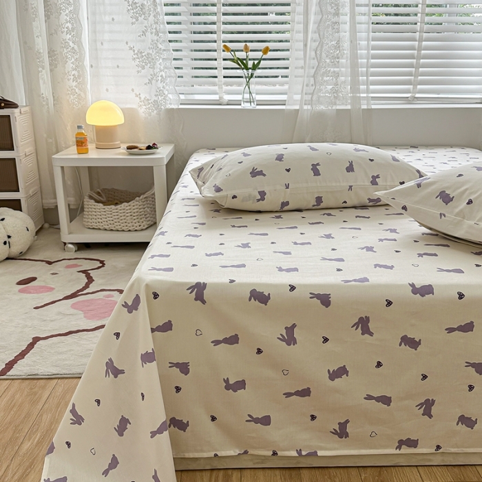 91家纺网 家纺一手货源 找家纺 洋铭区 2023新款全棉单品床单 紫小兔