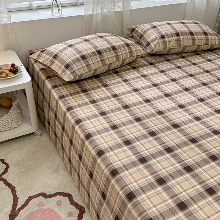 91家纺网 家纺一手货源 找家纺 洋铭区 2023新款全棉单品床单 棕格