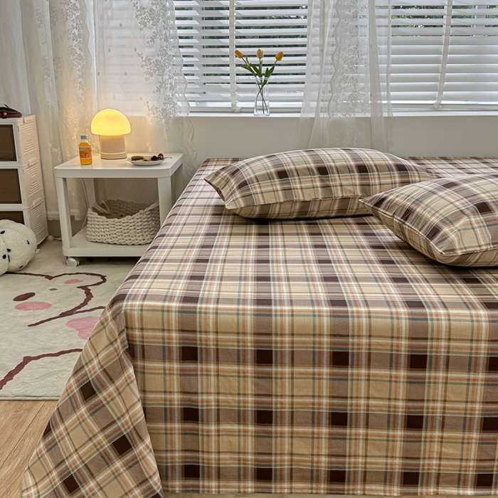 91家纺网 家纺一手货源 找家纺 洋铭区 2023新款全棉单品床单 棕格