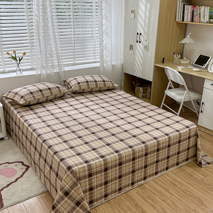 91家纺网 家纺一手货源 找家纺 洋铭区 2023新款全棉单品床单 棕格