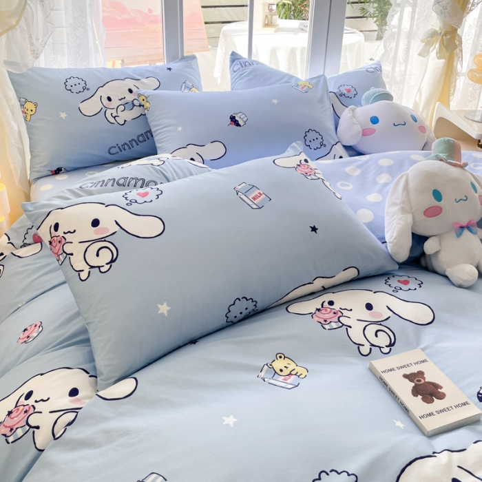 91家纺网 家纺一手货源 找家纺 暮思 2023新款正版授权三丽鸥全棉四件套系列 冰淇淋玉贵狗