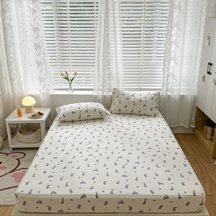 91家纺网 家纺一手货源 找家纺 洋铭区 2023新款全棉单品床笠 紫小兔