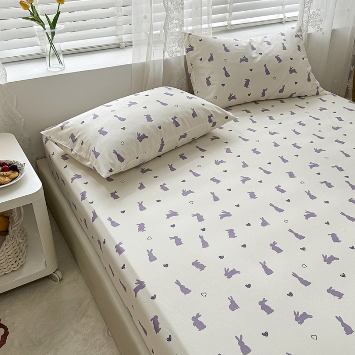 91家纺网 家纺一手货源 找家纺 洋铭区 2023新款全棉单品床笠 紫小兔