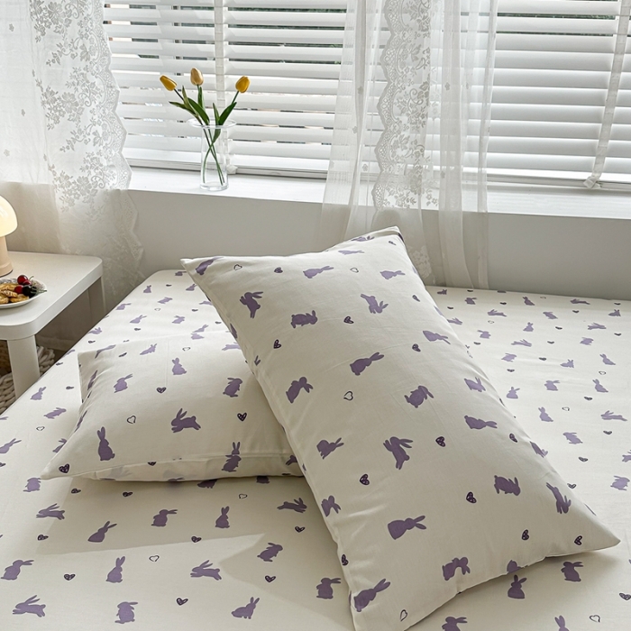 91家纺网 家纺一手货源 找家纺 洋铭区 2023新款全棉单品床笠 紫小兔