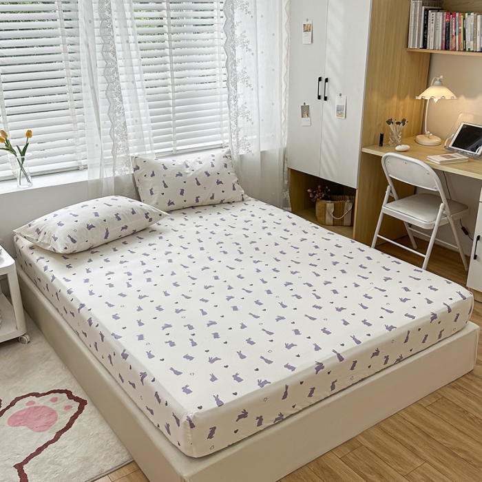 91家纺网 家纺一手货源 找家纺 洋铭区 2023新款全棉单品床笠 紫小兔