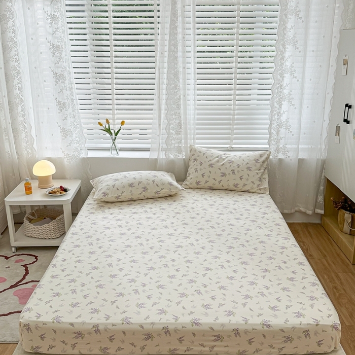 91家纺网 家纺一手货源 找家纺 洋铭区 2023新款全棉单品床笠 紫樱花