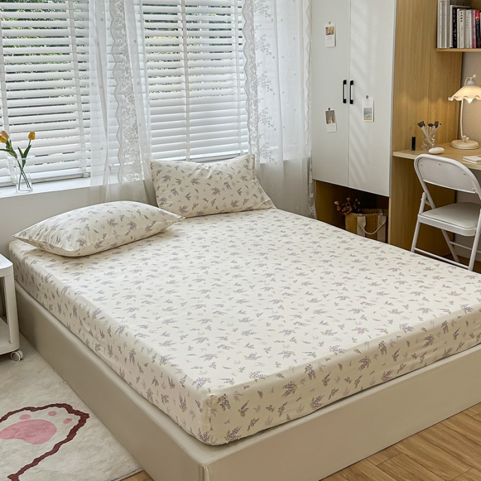 91家纺网 家纺一手货源 找家纺 洋铭区 2023新款全棉单品床笠 紫樱花