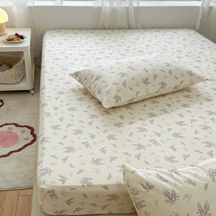 91家纺网 家纺一手货源 找家纺 洋铭区 2023新款全棉单品床笠 紫樱花