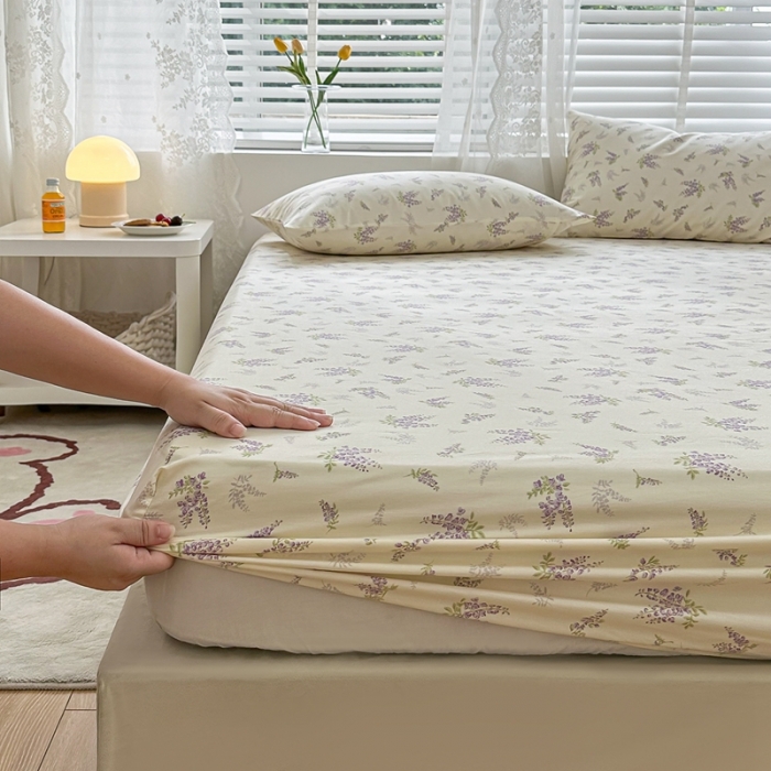 91家纺网 家纺一手货源 找家纺 洋铭区 2023新款全棉单品床笠 紫樱花