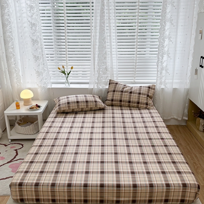 91家纺网 家纺一手货源 找家纺 洋铭区 2023新款全棉单品床笠 棕格