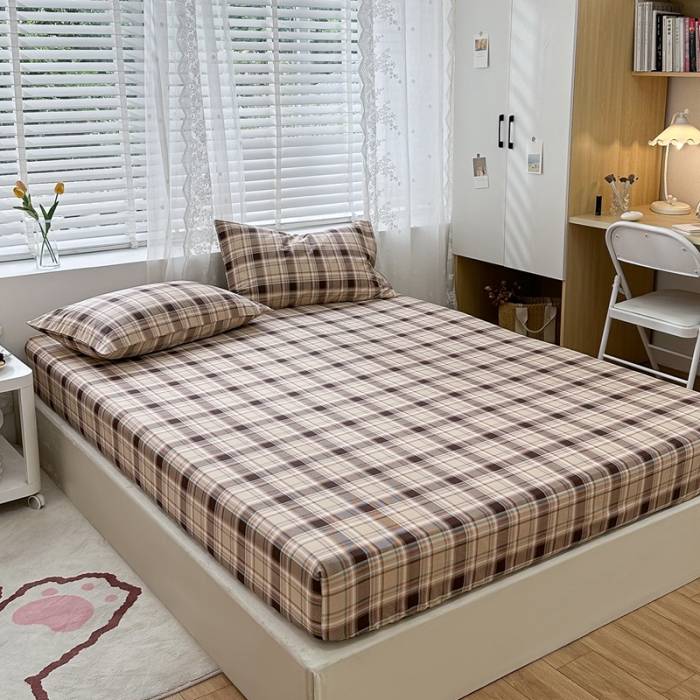 91家纺网 家纺一手货源 找家纺 洋铭区 2023新款全棉单品床笠 棕格