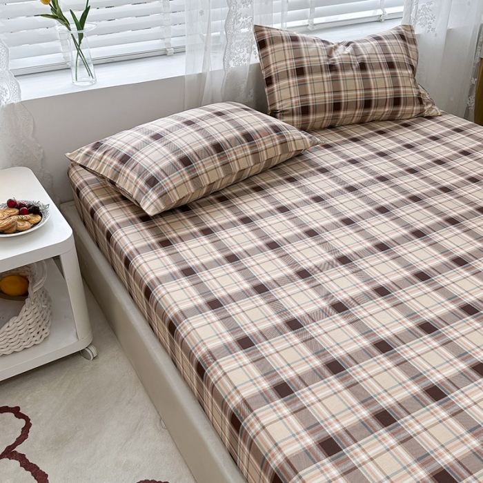 91家纺网 家纺一手货源 找家纺 洋铭区 2023新款全棉单品床笠 棕格