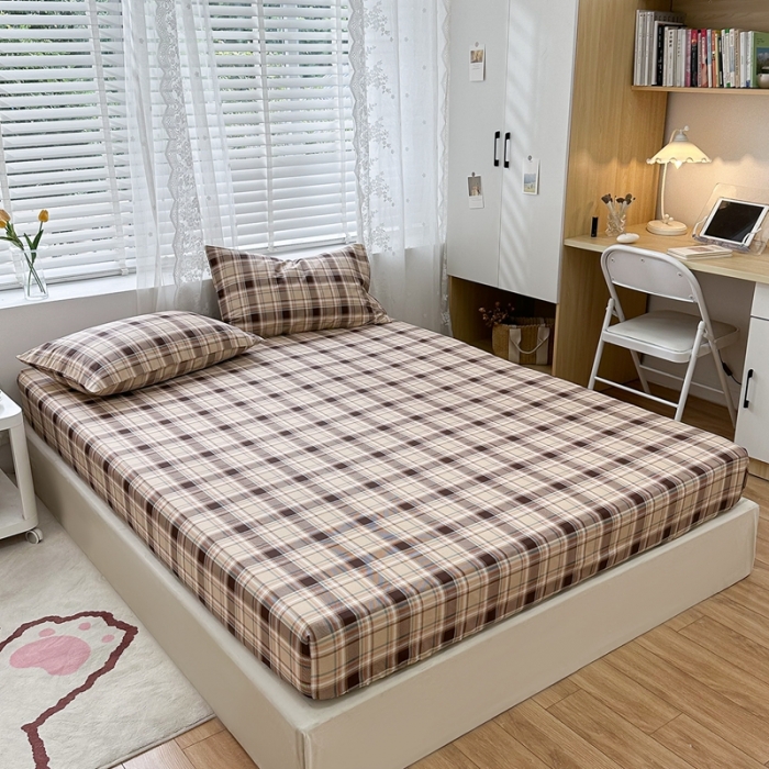 91家纺网 家纺一手货源 找家纺 洋铭区 2023新款全棉单品床笠 棕格