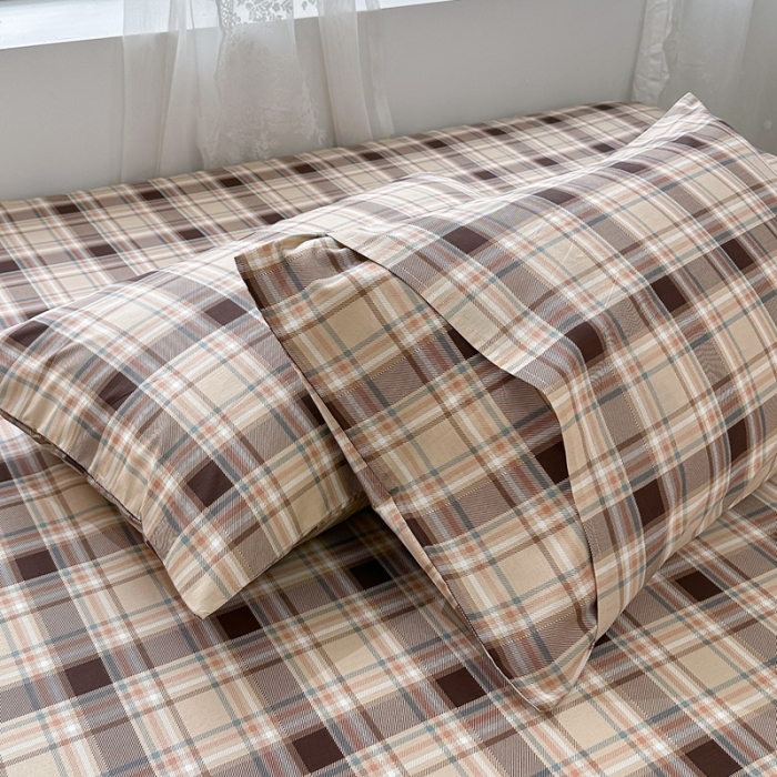 91家纺网 家纺一手货源 找家纺 洋铭区 2023新款全棉单品床笠 棕格