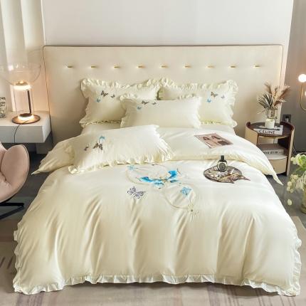 91家纺网 家纺一手货源 找家纺 （总）艺玲 2023新款韩版亲肤磨毛刺绣蕾丝床裙床单如意系列四件套