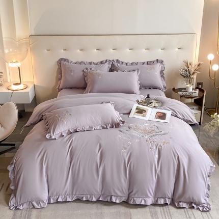 91家纺网 家纺一手货源 找家纺 （总）艺玲 2023新款韩版亲肤磨毛刺绣蕾丝床裙床单如意系列四件套