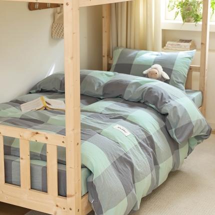 寐眠 2023新款全棉色织水洗棉学生三件套 绿灰大格