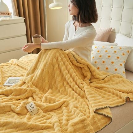 世纪绒品2023新款布兰卡兔毛绒多功能毛毯高克重法莱绒牛奶绒贝贝绒毛毯 柠檬黄