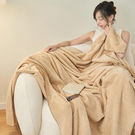91家纺网 家纺一手货源 找家纺 总晨曦家纺 2023新款高克重440克云朵绒双层毛毯高级贝壳边加厚毯子