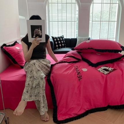 吾欢心 2025新款华夫格暖小棉小香风邂逅系列四件套 小香风邂逅玫红