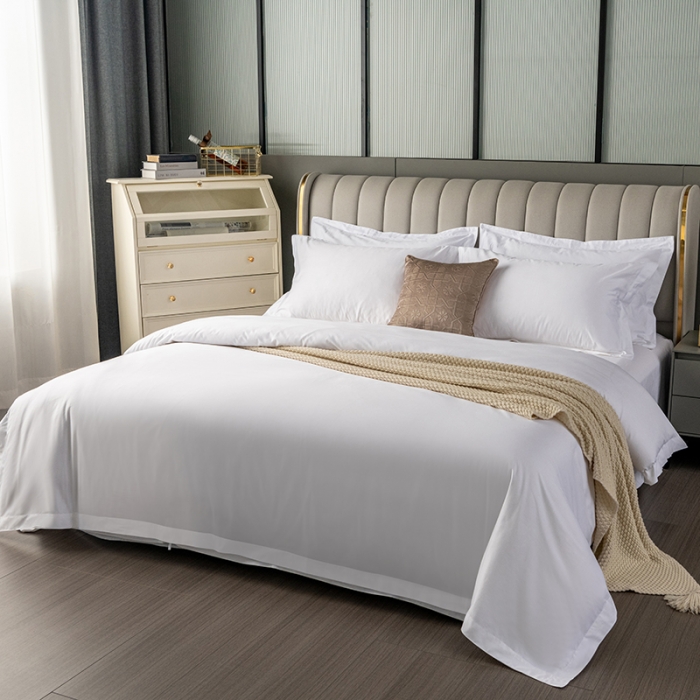 91家纺网 家纺一手货源 找家纺 2024新款五星级酒店宾馆四件套民宿喷气纯棉全棉40s贡缎纯白三件套