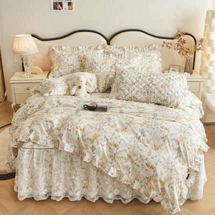 91家纺网 家纺一手货源 找家纺 好眠好梦 情人节系列--全棉蕾丝夹棉床裙四件套 桂语