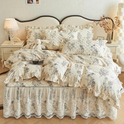 91家纺网 家纺一手货源 找家纺 好眠好梦 情人节系列--全棉蕾丝夹棉床裙四件套 暮秋