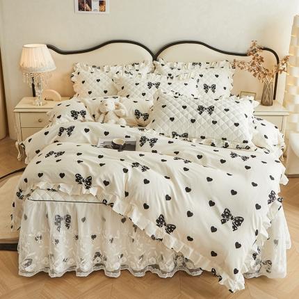 91家纺网 家纺一手货源 找家纺 好眠好梦 情人节系列--全棉蕾丝夹棉床裙四件套 情人节