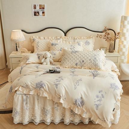 91家纺网 家纺一手货源 找家纺 好眠好梦 情人节系列--全棉蕾丝夹棉床裙四件套 探戈