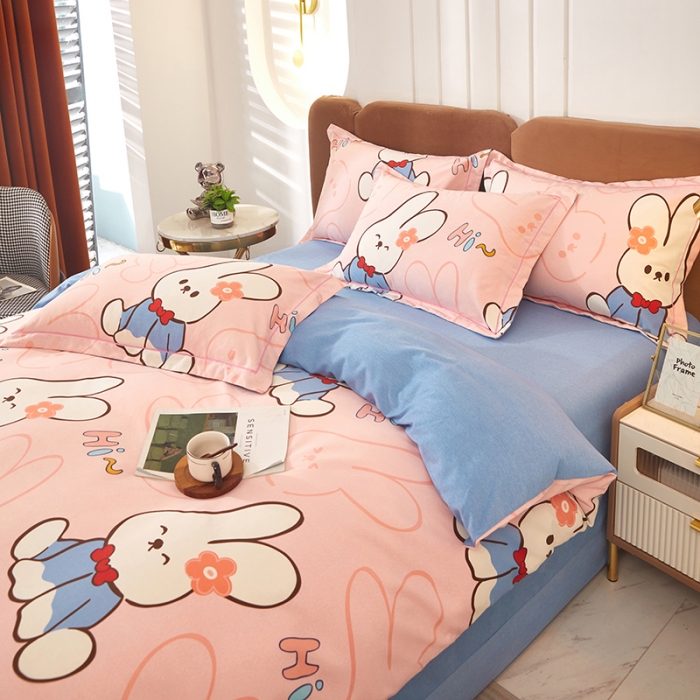 91家纺网 家纺一手货源 找家纺 雲归梦 2023新款全棉AB版加厚四件套 摇篮曲 粉