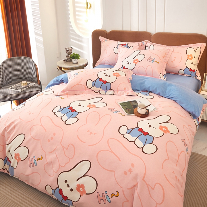 91家纺网 家纺一手货源 找家纺 雲归梦 2023新款全棉AB版加厚四件套 摇篮曲 粉