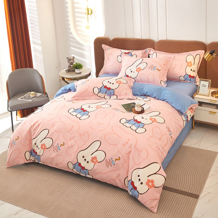 91家纺网 家纺一手货源 找家纺 雲归梦 2023新款全棉AB版加厚四件套 摇篮曲 粉