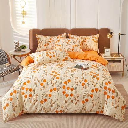 91家纺网 家纺一手货源 找家纺 雲归梦 2023新款全棉AB版加厚四件套 简若花境 米