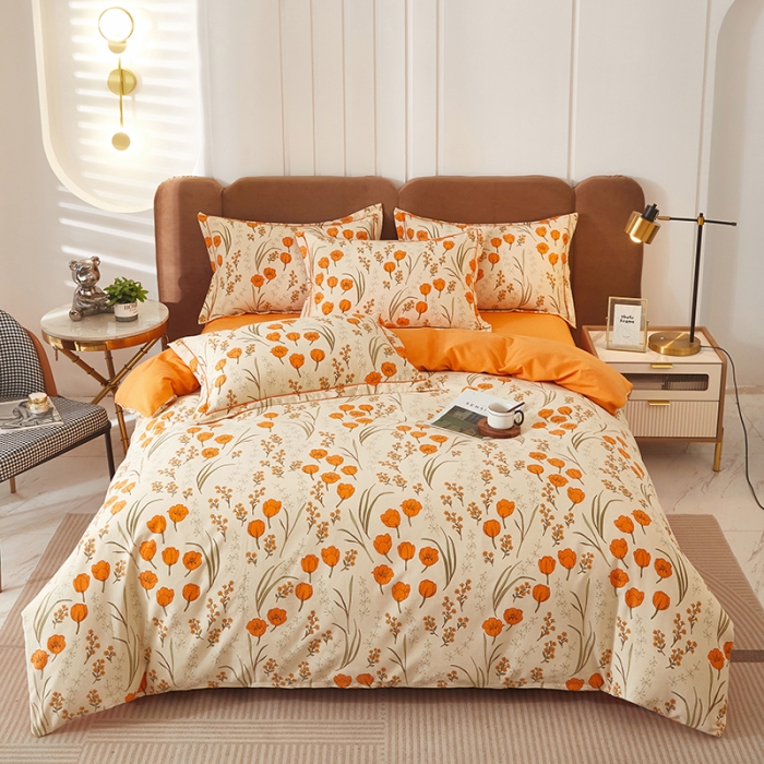 91家纺网 家纺一手货源 找家纺 雲归梦 2023新款全棉AB版加厚四件套 简若花境 米