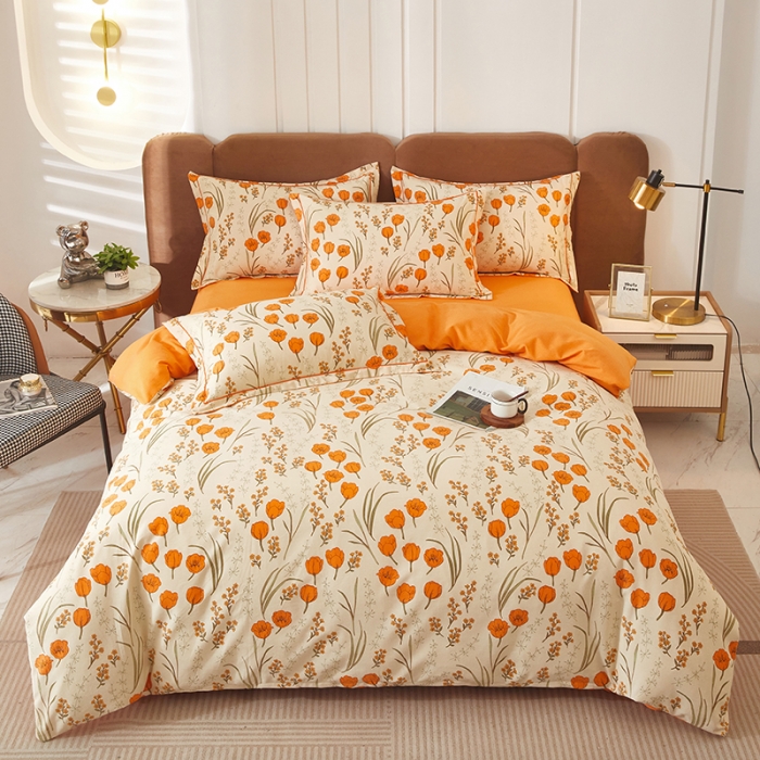 91家纺网 家纺一手货源 找家纺 雲归梦 2023新款全棉AB版加厚四件套 简若花境 米