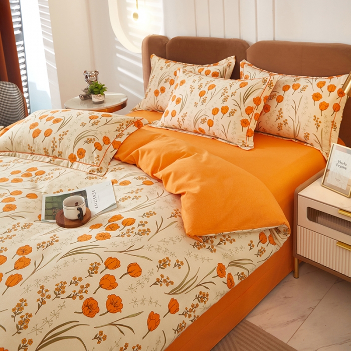 91家纺网 家纺一手货源 找家纺 雲归梦 2023新款全棉AB版加厚四件套 简若花境 米