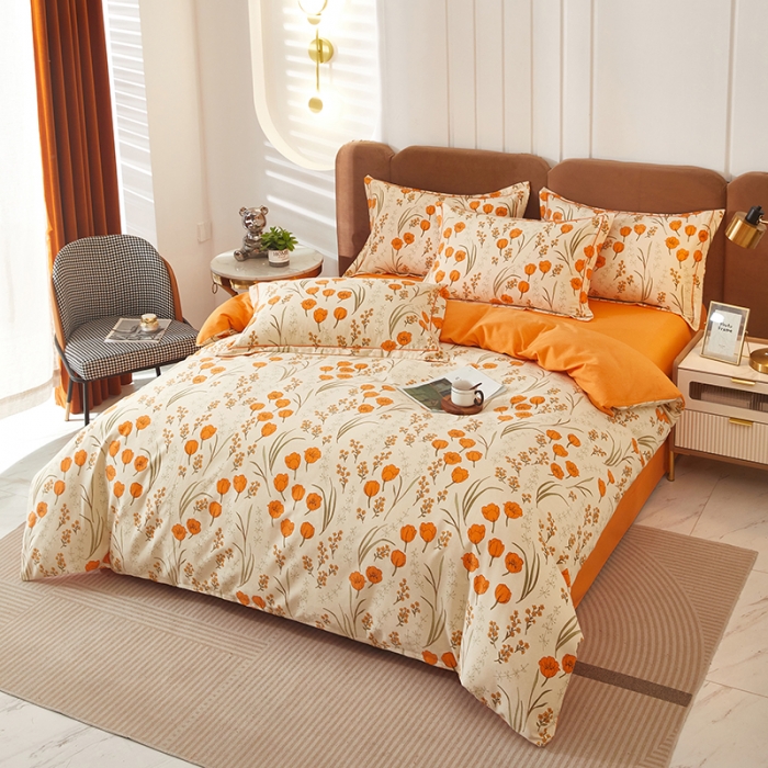 91家纺网 家纺一手货源 找家纺 雲归梦 2023新款全棉AB版加厚四件套 简若花境 米