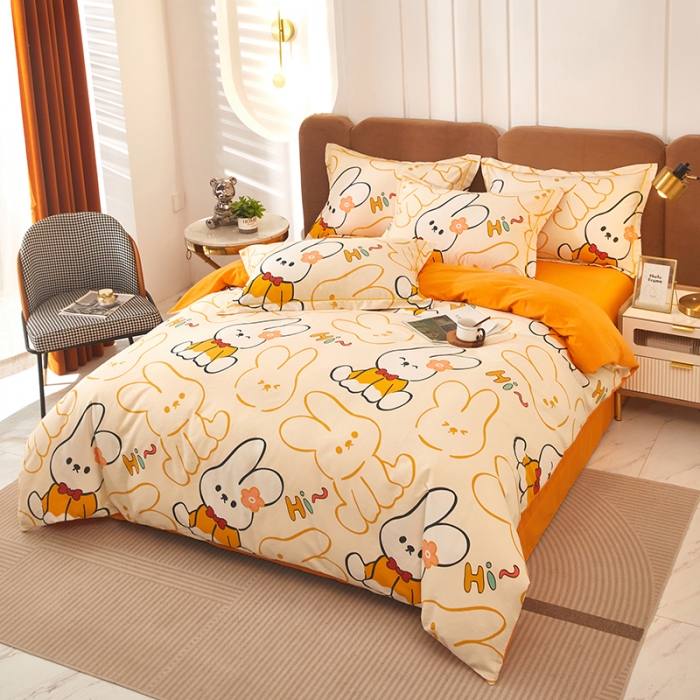 91家纺网 家纺一手货源 找家纺 雲归梦 2023新款全棉AB版加厚四件套 摇篮曲 米