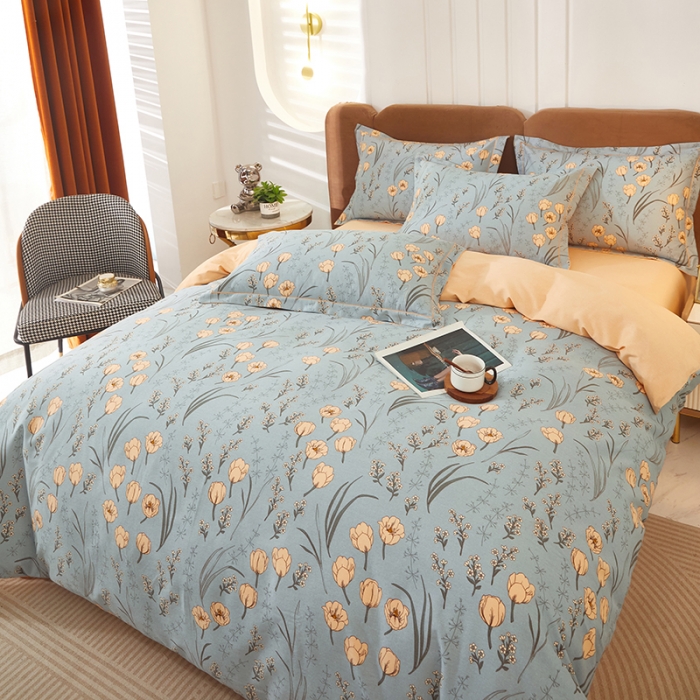 91家纺网 家纺一手货源 找家纺 雲归梦 2023新款全棉AB版加厚四件套 简若花境  兰