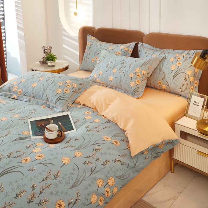 91家纺网 家纺一手货源 找家纺 雲归梦 2023新款全棉AB版加厚四件套 简若花境  兰